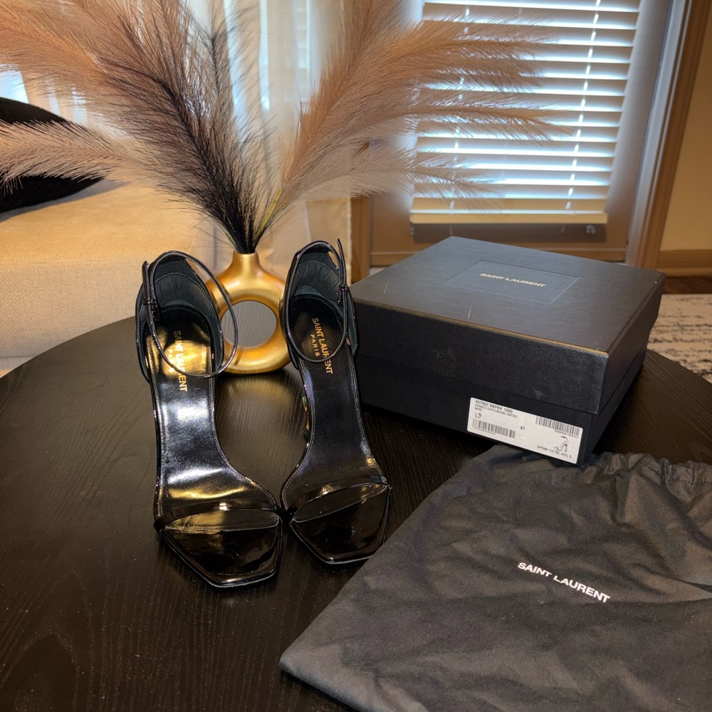 Saint Laurent Black Patent Opyum Sculptural-Heel Sandals - Picture 2 of 6